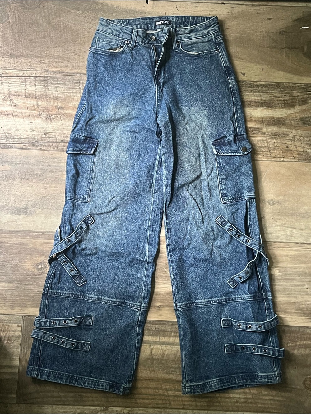 Grunge Baggy Cargo Jeans with Strappy Accents